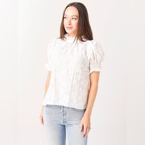 Hunter Bell Monroe top in white cotton Large Mock Neck Textured